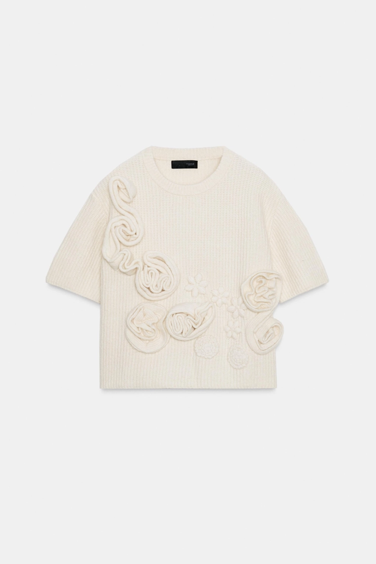 ДЖЕМПЕР ИЗ РЕЛЬЕФНОГО ТРИКОТАЖА С ЦВЕТАМИ