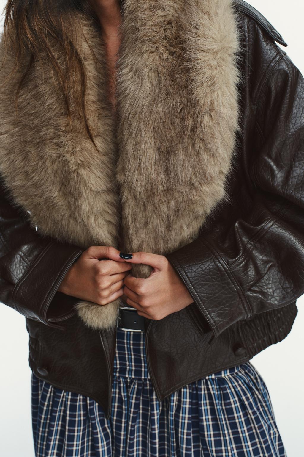 КУРТКА ИЗ ИСКУССТВЕННОЙ КОЖИ СО СЪЕМНЫМ ВОРОТНИКОМ