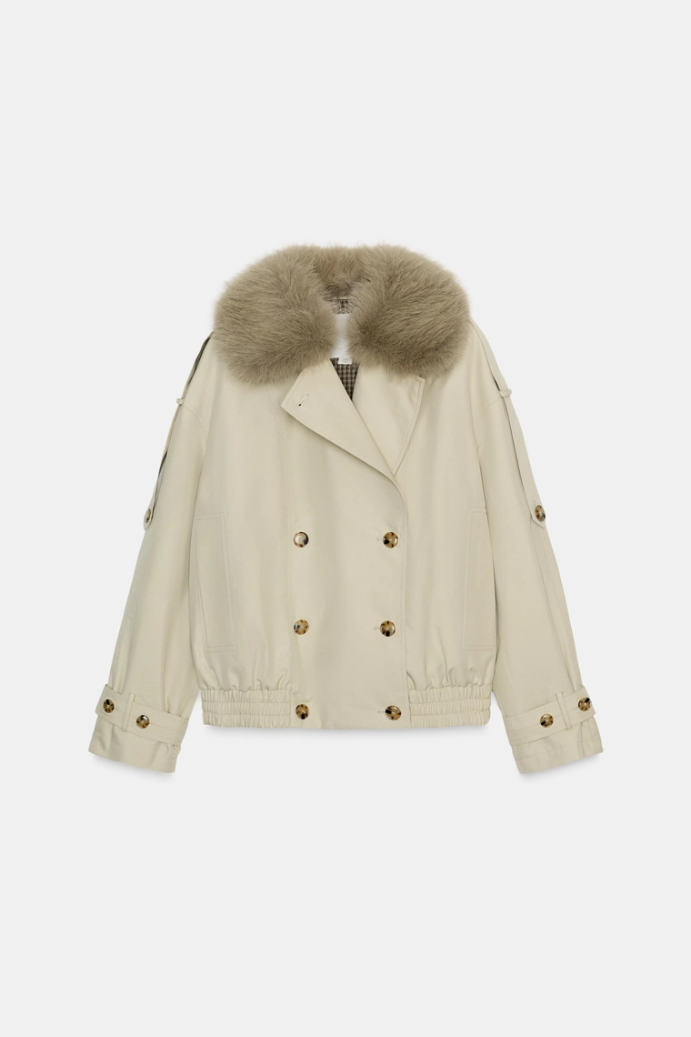 СТЕГАНОЕ ПАЛЬТО С ВОРОТНИКОМ ИЗ ИСКУССТВЕННОГО МЕХА — ZW COLLECTION