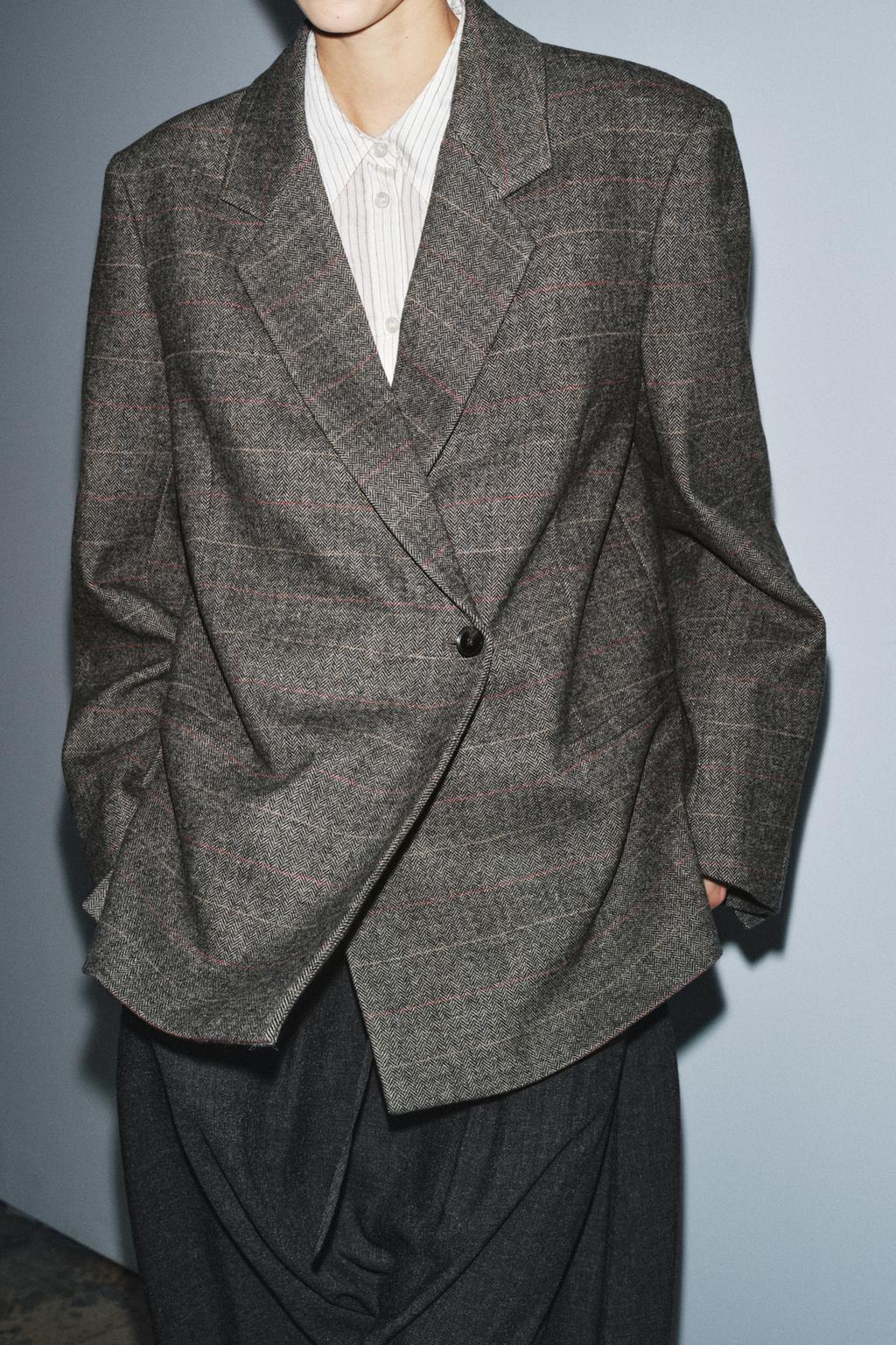 БЛЕЙЗЕР ОВЕРСАЙЗ В КЛЕТКУ ИЗ СМЕСОВОЙ ШЕРСТИ — ZW COLLECTION