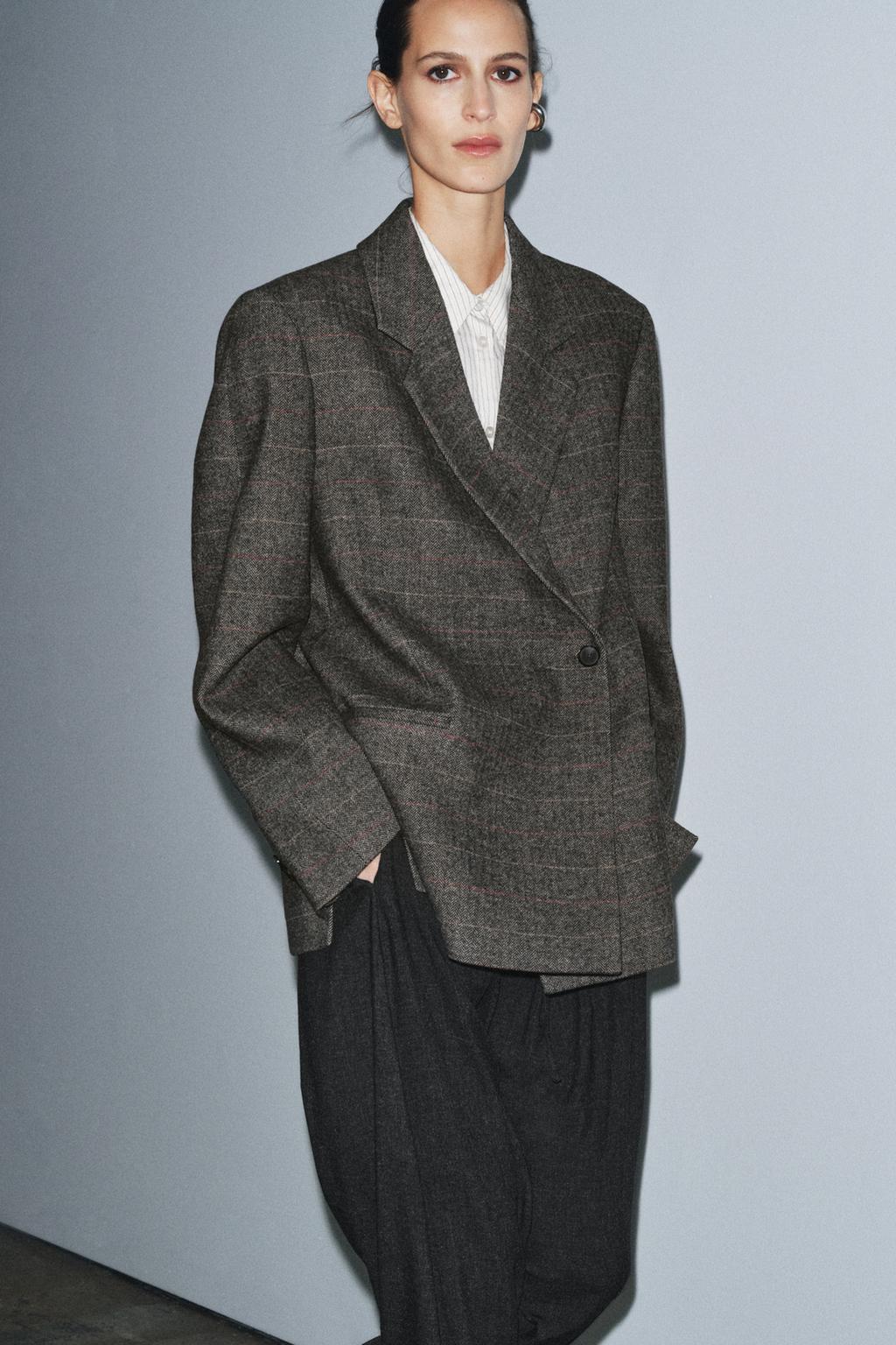 БЛЕЙЗЕР ОВЕРСАЙЗ В КЛЕТКУ ИЗ СМЕСОВОЙ ШЕРСТИ — ZW COLLECTION