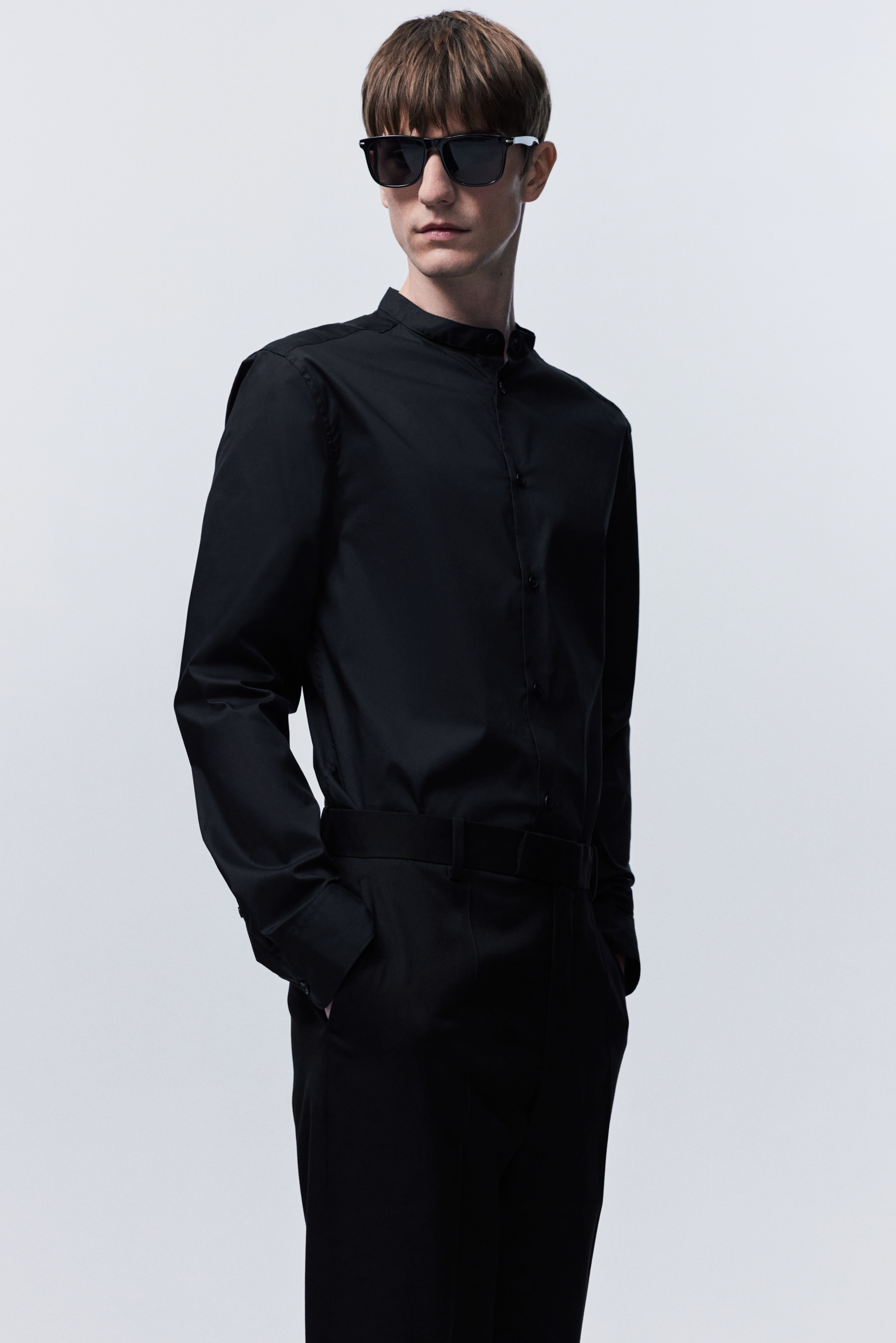 Рубашка mandarin slim fit из трикотажа с эластаном