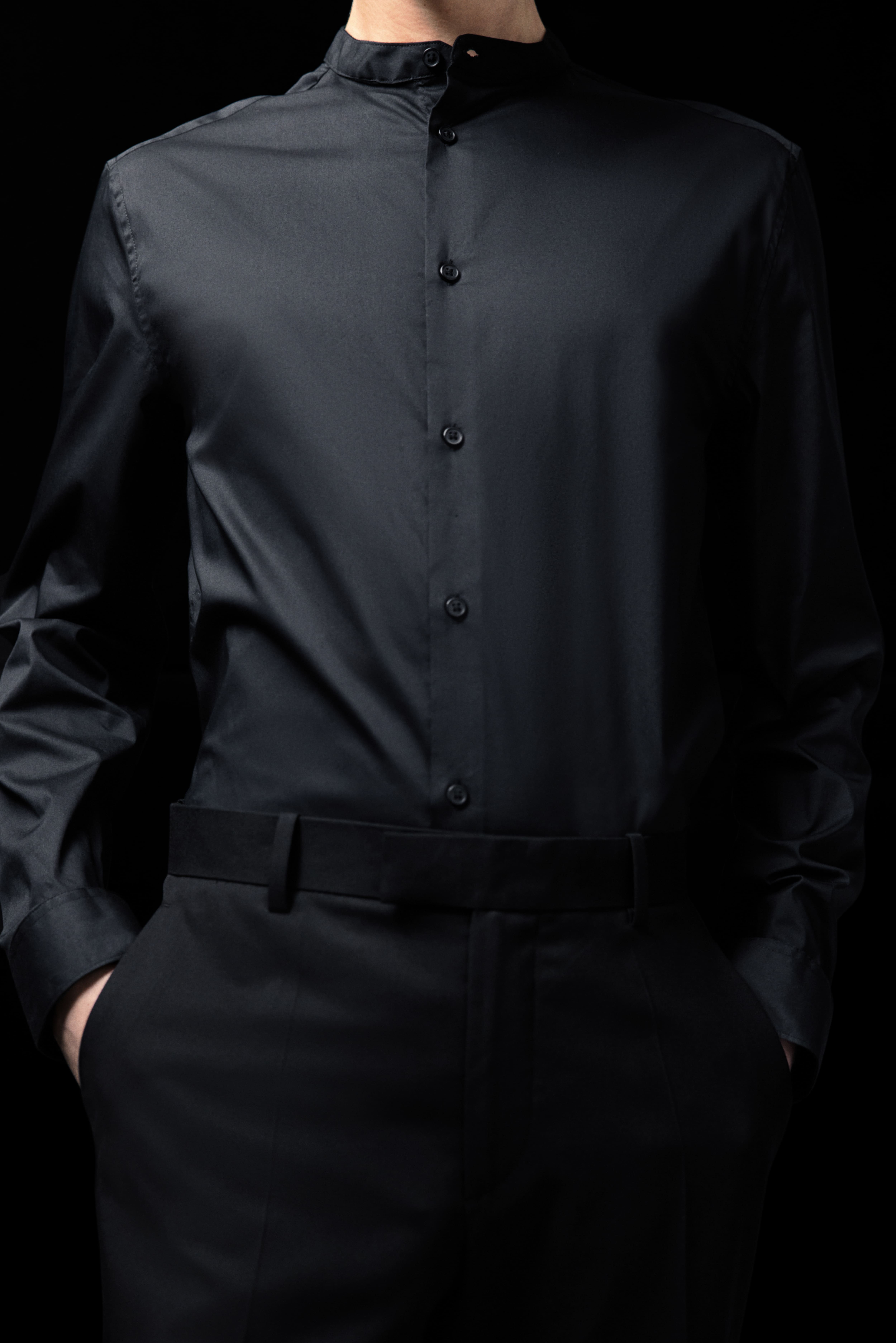 Рубашка mandarin slim fit из трикотажа с эластаном
