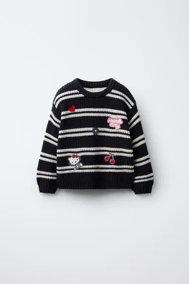 Трикотажный джемпер в полоску с нашивками HELLO KITTY © SANRIO