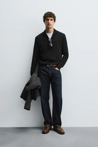 Свитер из 100% шерсти с воротником на молнии