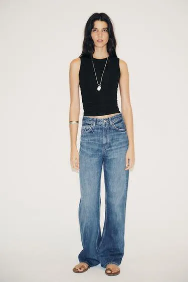 Джинсы TRF с высокой посадкой и широкими штанинами полной длины