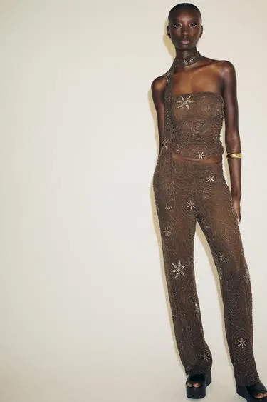 Топ с воротником FOULARD и бисерными украшениями