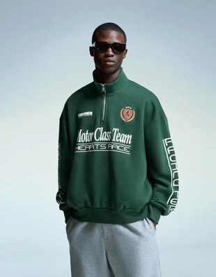 Zara Толстовка на молнии с принтом