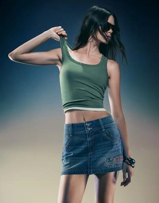 Zara Джинсовая юбка-шорты мини с вышивкой VON DUTCH купить с доставкой.