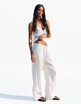 Zara Брюки из смесового льна с эластичным поясом