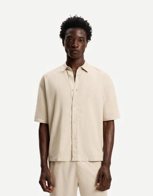 Zara Рубашка из смесового льна с короткими рукавами