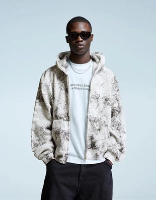 Zara Укороченная толстовка на молнии с принтом
