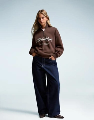 Zara Толстовка с молнией на воротнике и принтом