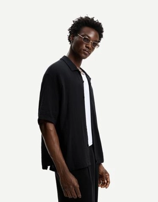 Zara Рубашка из рельефной ткани с короткими рукавами