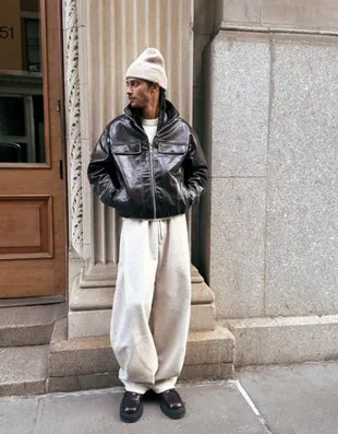 Брюки с рукавами-фонариками, защипами и вставками из ткани- Заказать в России