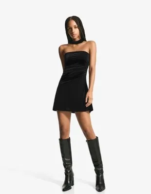 Мини-платье с вырезом бандо из бархата с платком- Заказать в России