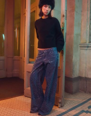 Zara Джинсы свободного кроя с пайетками