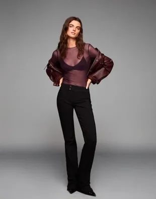 Боди с длинными рукавами из полупрозрачной ткани- Заказать в России