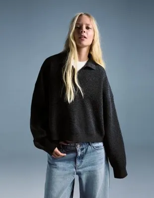 Свободный свитер с воротником поло- Заказать в России