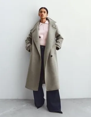 Длинное пальто с высоким воротником- Заказать в России