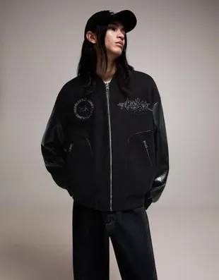 Куртка из фетра с рукавами из искусственной кожи- Заказать в России