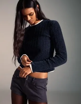 Свитер с узором «косы» из синели