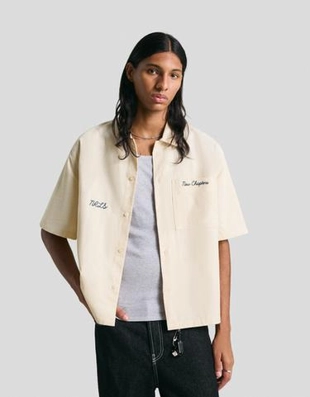 Zara Рубашка с короткими рукавами из вельвета с вышивкой