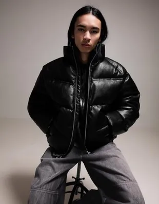 Куртка-пуховик из искусственной кожи- Заказать в России