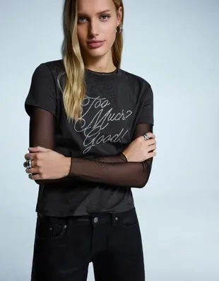 Футболка с принтом и стразами- Заказать в России