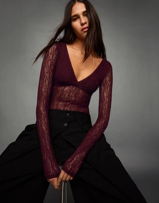 Zara Боди с кружевом и длинными рукавами