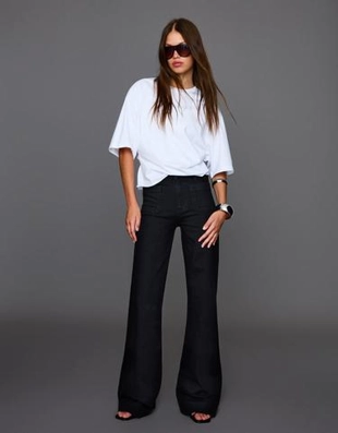 Zara Бесшовные джинсы с широкими штанинами и карманами