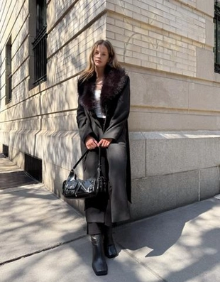 Zara Пальто со съемным воротником из искусственного меха