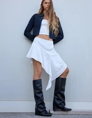 Сапоги на каблуке с длинными отворотами в виде брюк- Заказать в России