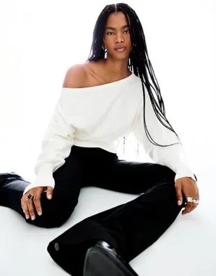 Асимметричный свитер с низом в рубчик- Заказать в России