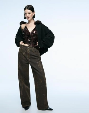 Zara Брюки свободного кроя с принтом