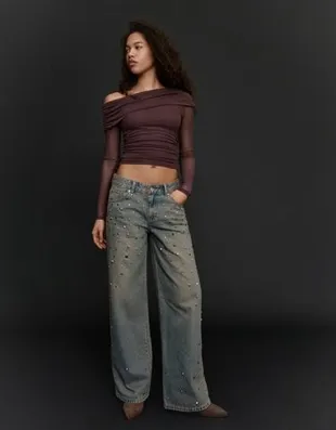 Асимметричный лонгслив из полупрозрачной ткани