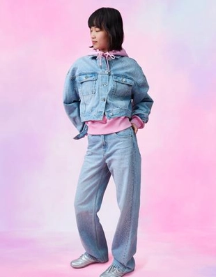 Zara Укороченная джинсовая куртка с отделкой стразами