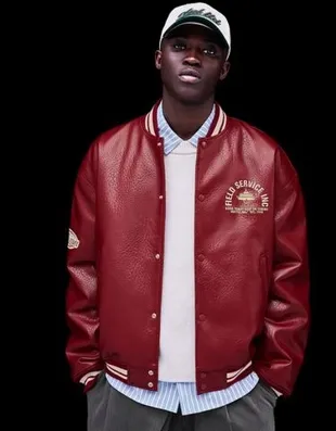 Куртка-бомбер из искусственной кожи с принтом- Заказать в России