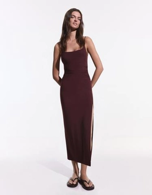 Zara Платье миди на бретелях со сборками