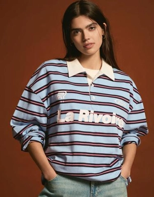 Zara Футболка с воротником поло, длинными рукавами и принтом