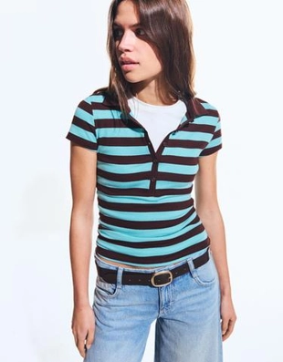Zara Поло в полоску с короткими рукавами купить с доставкой.