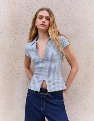 Рубашка с коротким рукавом и принтом на молнии- Заказать в России