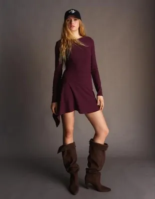 Bershka Мини-платье с длинными рукавами и асимметричным подолом