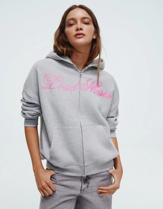 Zara Худи оверсайз на молнии с принтом