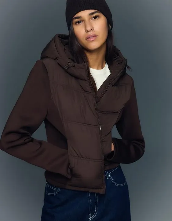 Combined hood jacket with neoprene effect