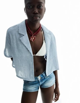 Zara Рубашка из рельефной ткани с короткими рукавами