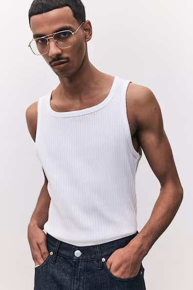 Топ без рукавов в рубчик SLIM FIT