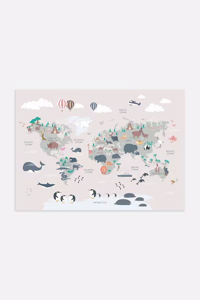 Постер ANIMAL WORLD MAP BEIGE