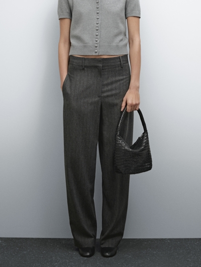 Zara Сумка-ведро из плетеной натуральной кожи нубук