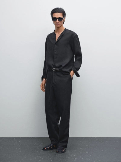 Zara Рубашка с высоким воротником из 100% льна в классическом крое